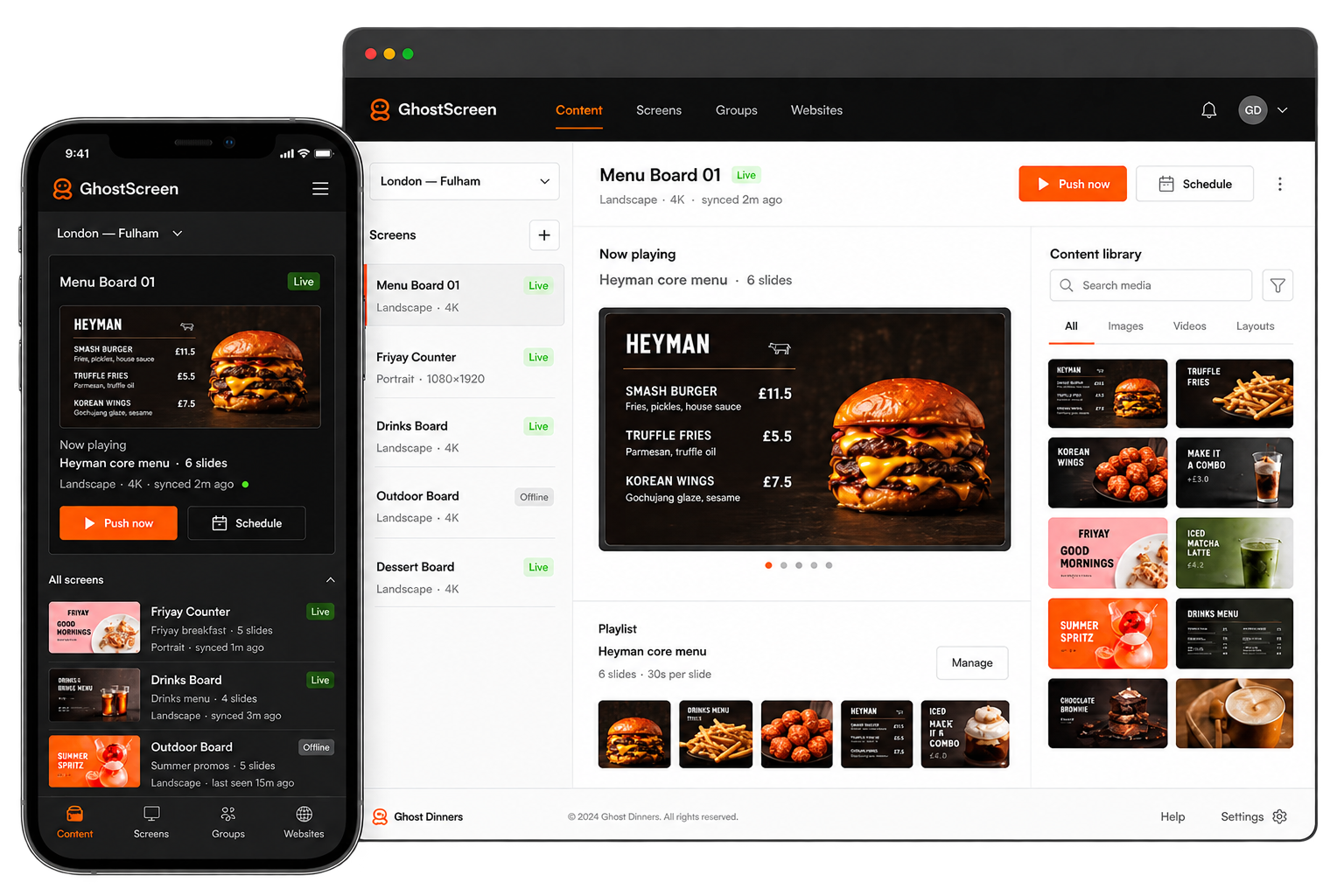 GhostScreen dashboard on desktop and phone